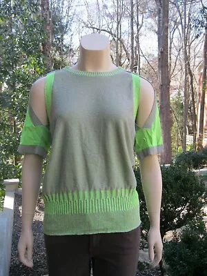 VPL Green Knit Short Cutout Sleeve Linen Blend Sweater Top $350 Small EUC • $36