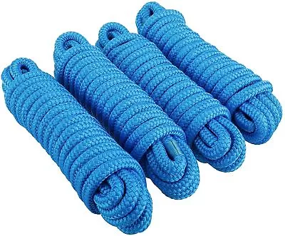 Boat Tie 4 Pack 3/8  15FT Braid On Braid Nylon Dock Line Mooring Rope Line Blue • $23.99