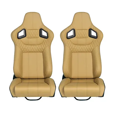  Pair Of Reclinable Racing Seats Faux Leather Bucket Seats + Double Sliders Tan  • $361.19