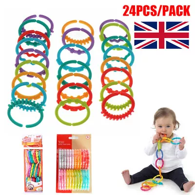 24x Rainbow Teething Ring Links Plastic Baby Kids Infant Stroller Play Mat Toys • £6.19