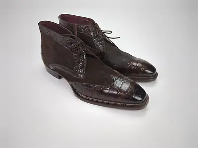 NEW $1500+ MEZLAN CUSTOM Men's Sz 10.5M Genuine Alligator Suede Brown Boots • $799