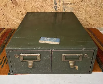 Vintage Globe Wernicke Army Green Card Catalog File Cabinet Metal 2 Drawer  • $59.99