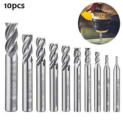 10pcs 4-Flute End Mill Bits HSS CNC Shank Drill Bits Cutter For Aluminum Steel • $14.98