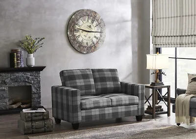 £219.99 • Buy 2 Seater Velvet Fabric Sofa Fabric Tartan Sofa In A Box Couch Settee Wooden Legs