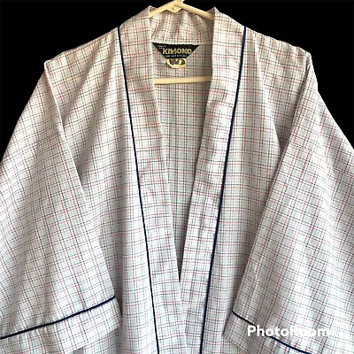 Vtg Kimono Robe Window Pane Check Plaid Polyester Cotton Mens One Size USA Made • $29.99