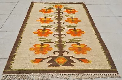 Authentic Hand Knotted Vintage Poland Kilim Kilm Wool Area Rug 3.6 X 2.6 Ft • $9.25