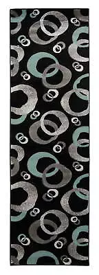 Milan Area Rug And Runner Collection Black And Turquoise 2'6  X 8' • $38.66