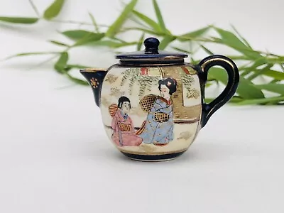 Antique Japanese Teapot Miniature Satsuma Blue And White Pottery Teapot • £15