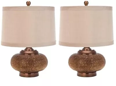 Abbyson 19 In. Antique Bronze Table Lamp With Taupe Geneva Shade SET OF 2 • $151.95