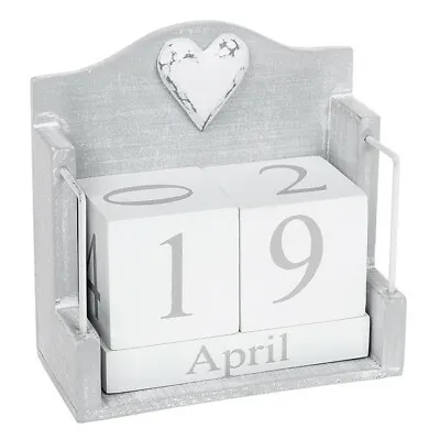 £10.49 • Buy Provence Wooden Grey Desktop Perpetual Calendar  With White Shabby Chic Heart 