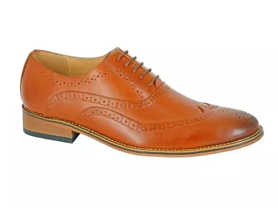 Light Brown Tan Oxford Brogue Dress Shoes Leather Formal Wedding Mens Shoe • £49.99