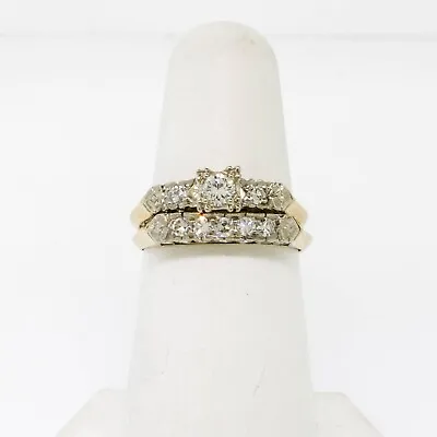 Estate Jewelry 14K Yellow And White Gold Wedding Set With .45CTTW Size 6.25 • $760