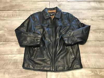 Vintage Dockers Black Leather Men’s Bomber Car Club Coat Jacket Size Large • $110.49