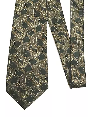 Mercedes High Fashion Neck Tie Paisley Green Brown Gray Beige 57  Myung Ju Silk • $8