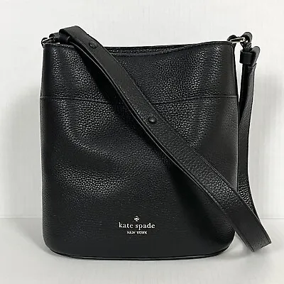 Kate Spade Leila Small Bucket Crossbody Bag Black Pebbled Leather • $116.98