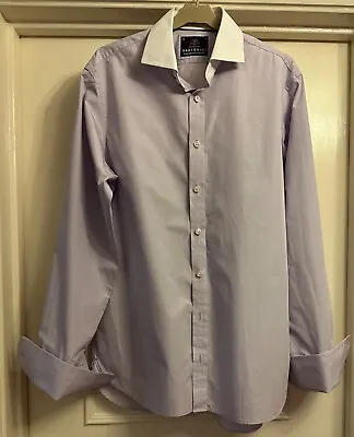 M&s Sartorial Lilac White Collar Cotton Lng Sl Dbl Cuff Shirt 16 41 Immac Rrp£45 • £22