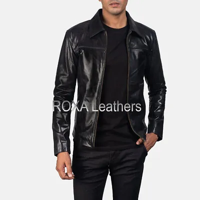 Stylish Men Black Genuine Lambskin Natural Leather Jacket Fashionable Coat • $119.20