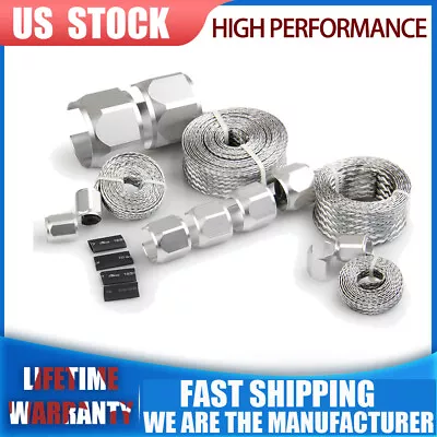 Silver Braided Hose Sleeving Steel Kit Stainless Radiator Heater Fuel Line Cover • $29.69