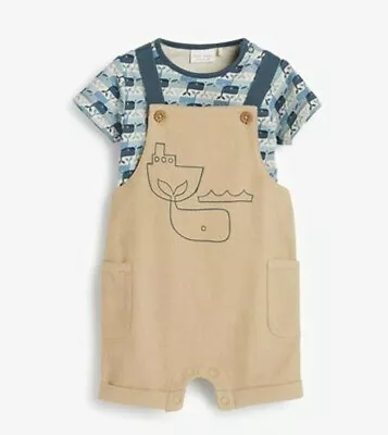 £9.50 • Buy Baby Boys Whale Dungaree Outfit Organic Cotton Summer Romper & Bodysuit Set