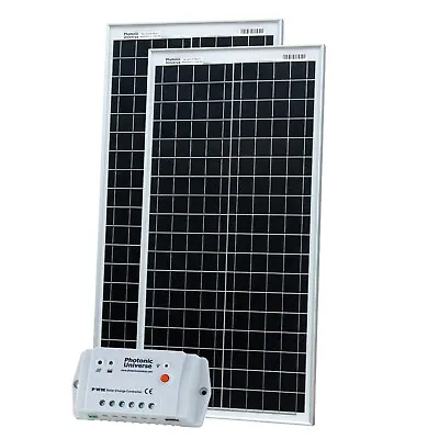 80W (40W+40W) Solar Panel Kit With Controller & Cable For Camper / Boat 12V/24V • £179.99