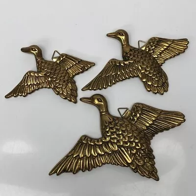 Brass Flying Ducks X3 Hanging Wall Ornaments Display Animal Home Decor Metal -CP • £11.49