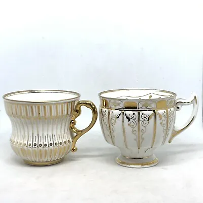 Fine Bone China Mustache Cup And Teacup Hand Painted Gold His & Hers Pair Of 2 • $18