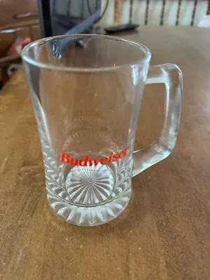 Vintage Budweiser Clear Heavy Glass Beer Mug Stein King Of Beers Red Lettering • $15