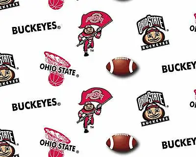 Ohio State University Buckeyes Cotton Fabric White Ground-Sold By The Yard • $9.99