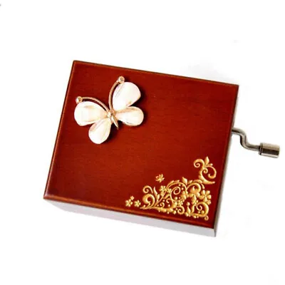 Wood Hand Crank Music Box Butterfly Mirror Party Present Gift 40 Tunes Option • $43.99