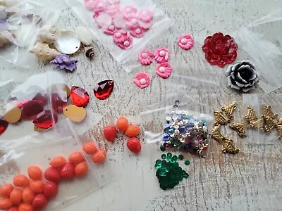 Vintage Charms Rhinestones Beads Sequins Lot - Turtles Fruit Baseball Shells • $12.99