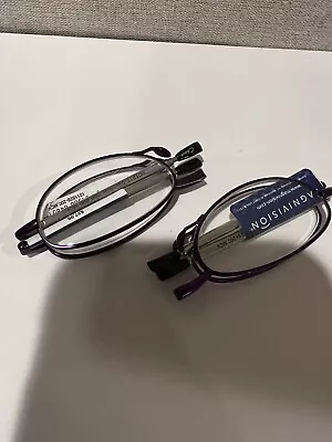 2 X FOSTER GRANT Magnivision FOLDING READING Glasses +200￼ Purple Frame • $17.99