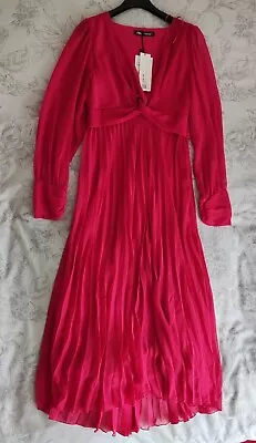 Zara Red/ Fuchsia Pleated Midi Dress Size XS BNWT • £25