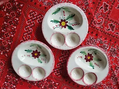 Vintage Set Of 3 Hand Painted Japan Ceramic Hard Boiled EGG DISH Plates Dishes • $28