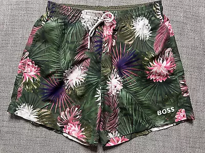 Hugo Boss Mens Tropical Print Floral Swim Shorts Size Small • $29.98