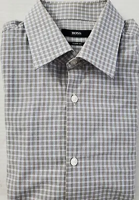 Hugo Boss Men's Sharp Fit Long Sleeve Dress Shirt Brown Check Size 15.5-32/33 • $21.86