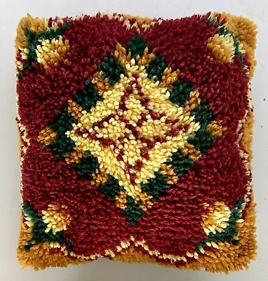 Vtg Crochet Square Decorative Pillow Boho Handmade Ornate Red Yellow Green Gold • $15.99