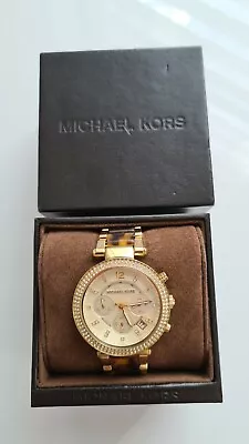 Michael Kors Gold Tone Chronograph Tortoiseshell Crystal Pave Wrist Watch • £119