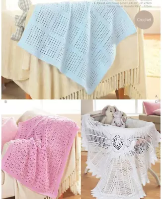 (1) Crochet Pattern To Make -  DK Baby Blankets Shawls Square Circular Floral • £1.99