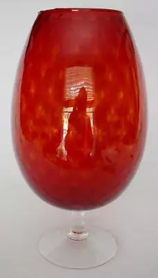 Rare 1960s Monumental Sized Empoli Italian Red Blown Optic Glass Pedestal Vase • $299.99