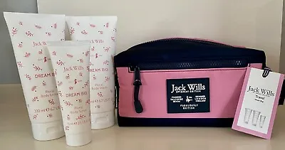 Jack Wills 'Dream Big' Floral Travel Wash Bag With Body Scrub/Lotion/Wash • £14.99