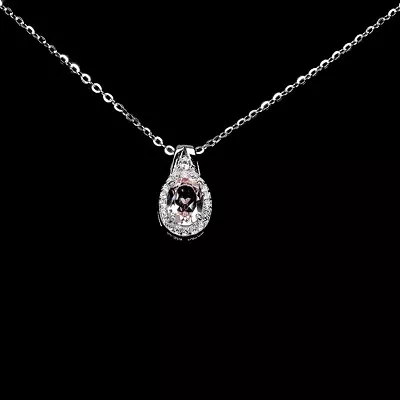 Natural Oval Morganite 7x5mm Simulated Cz Gemstone 925 Sterling Silver Necklace • $8.50