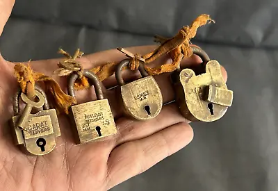 Rare Old Vintage Handmade Rich Patina Brass Miniature Padlock Set Of 4 Pcs. • $65