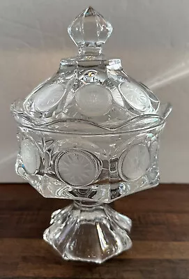 Vintage Fostoria Clear Glass Coin  Pedestal Candy Dish & Lid - Eagle And Torch • $17.94