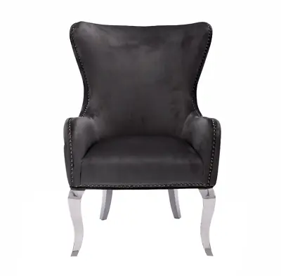 New Button Back Black Arm Chair With Louis Style Chrome Legs Grey Arm Chair • £339.39