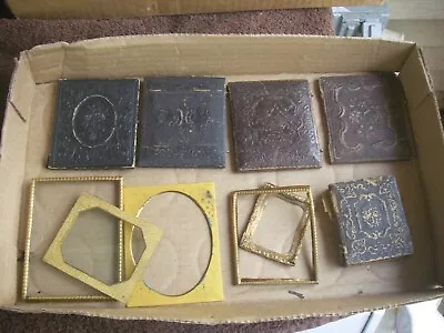 Lot Antique Photo Case Parts Leather Frames Gilt Dags Ambros 1/9 To 1/6 Sizes • $20