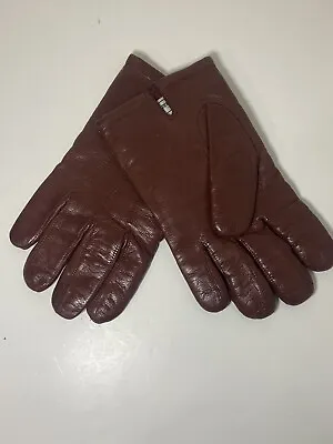 Vintage Christian Dior Mens XL Maroon Leather Driving Gloves 100% Cashmere Lined • $45