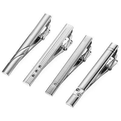 4pcs Gentleman Silver Metal Simple Necktie Tie Clip Bar Clasp Clip Clamp Pin Set • $13.99