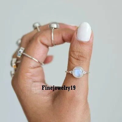 Moonstone Ring Solid 925 Sterling Silver Band Ring Handmade Gift Jewelry J901 • £14.77