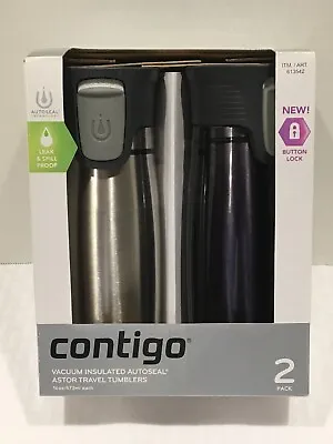 2 Pack Contigo AutoSeal 16 Oz Spill Proof Travel Mugs Stainless Steel/Black NEW! • $23.89