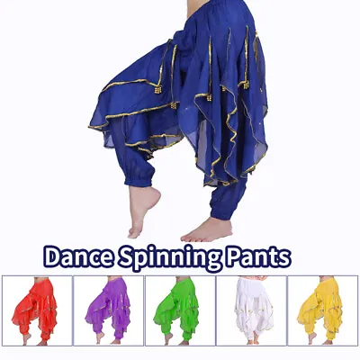 Lady Belly Dance Performance Ruffle Pants Chiffon Indian Dance Practice Trousers • $19.28